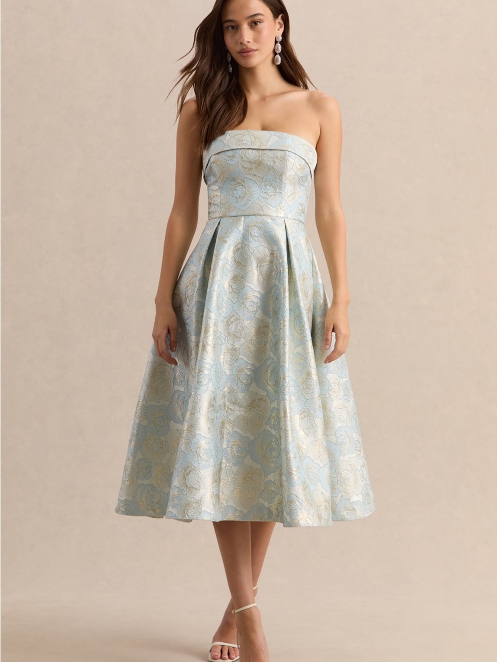 Club L London Tori Powder Blue Jacquard Bandeau Skater Midi Dress - Picture 5 of 11